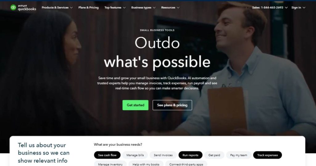 quickBooks online home page